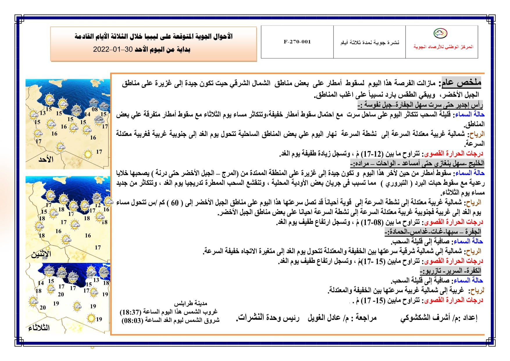 طقس بارد نسبياً على اغلب المناطق