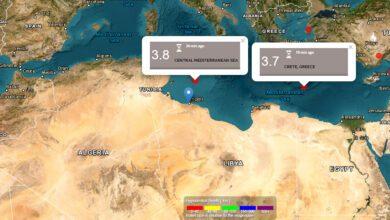 مركز الاستشعار عن بعد يعلن عن رصد نشاط زلزالي في البحر المتوسط