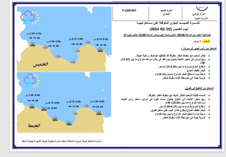 انقشاع تدريجي للسحب الممطرة من مساء اليوم على الشمال الغربي.